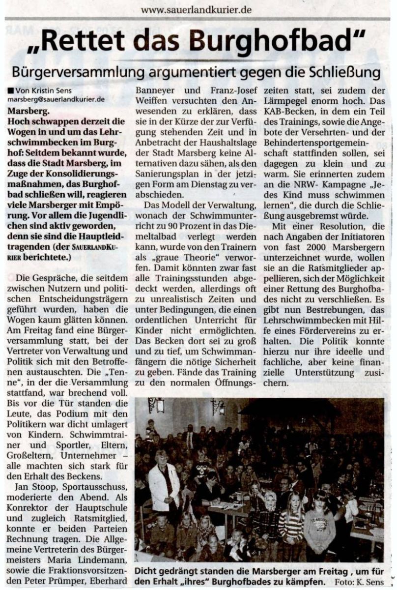 "Rettet das Burghofbad", Quelle: Sauerlandkurier